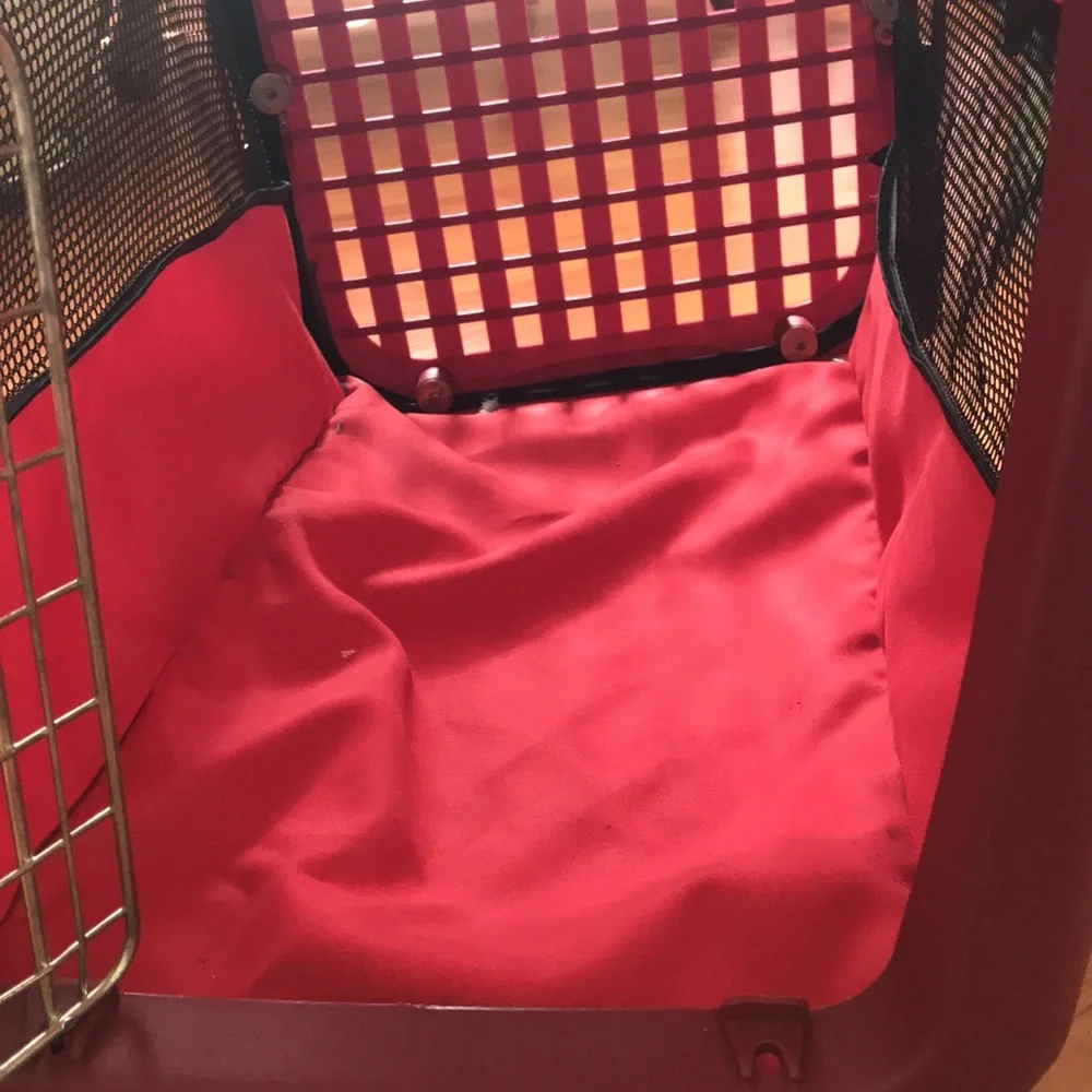 Red Pet Carrier with Metal Door